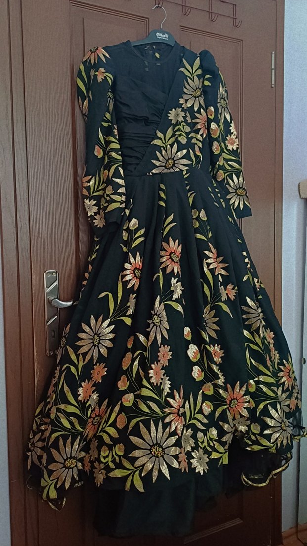 Nakışlı Siyah Uzun Bohem Elbise - Görsel 2