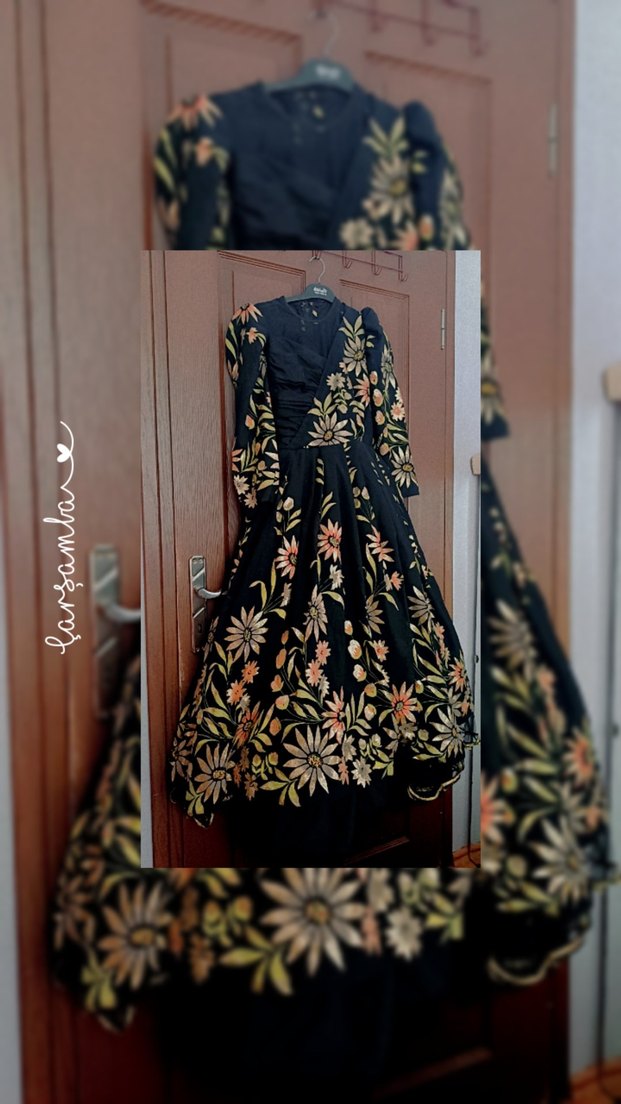 Nakışlı Siyah Uzun Bohem Elbise - Görsel 4