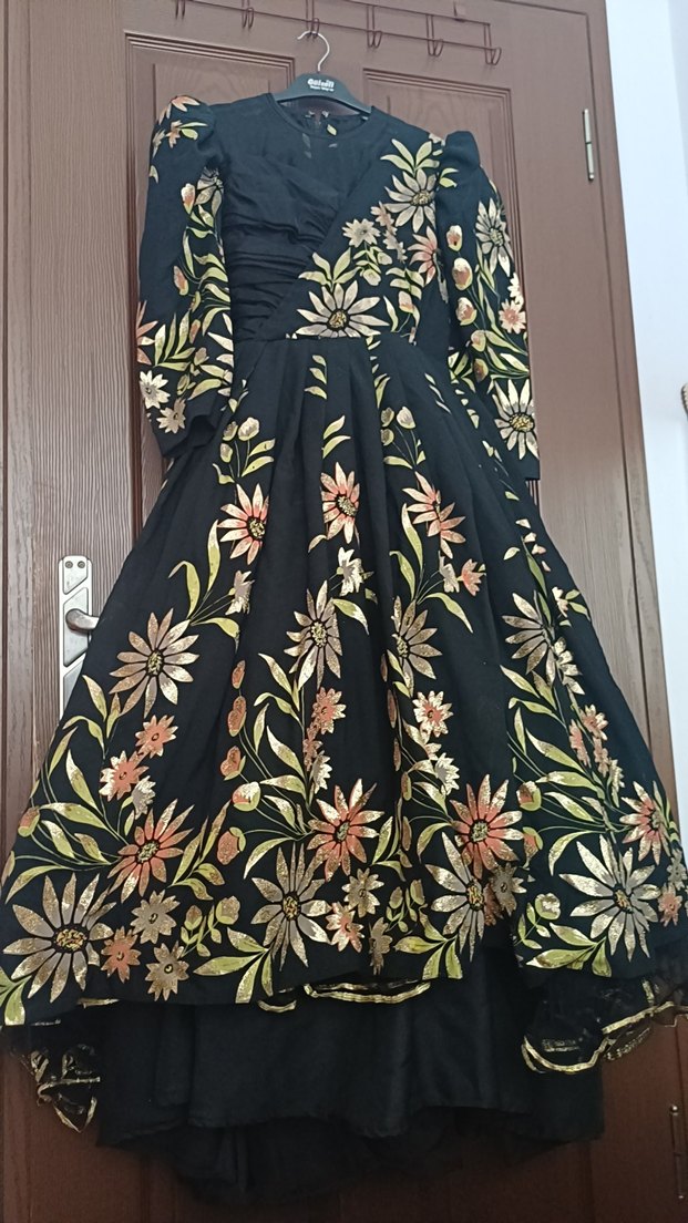 Nakışlı Siyah Uzun Bohem Elbise - Görsel 3