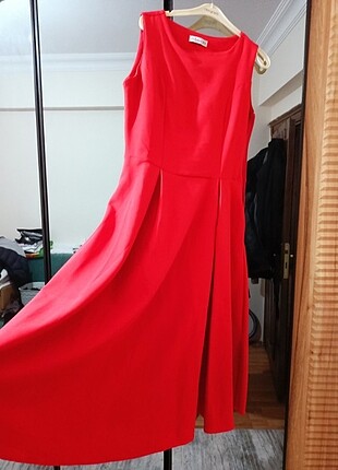 Kırmızı japone kol midi boy elbise