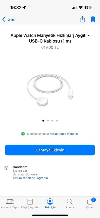 Apple watch şarj kablosu orijinal