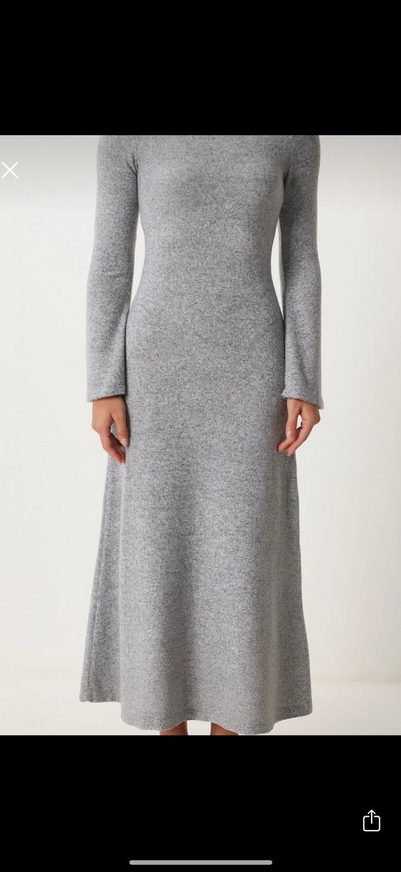 Gri Uzun Kollu Kadın Elbise - Görsel 3
