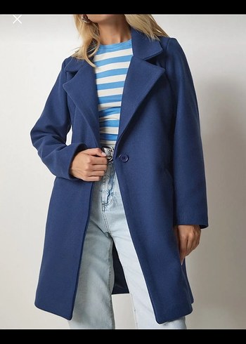 Lacivert Tek Düğmeli Kaban - Görsel 2