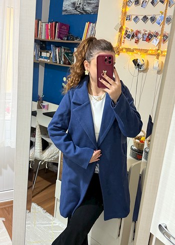 Lacivert Tek Düğmeli Kaban - Görsel 5