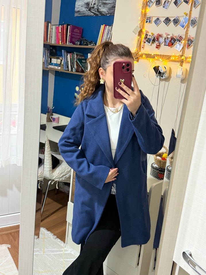 Lacivert Tek Düğmeli Kaban - Görsel 5