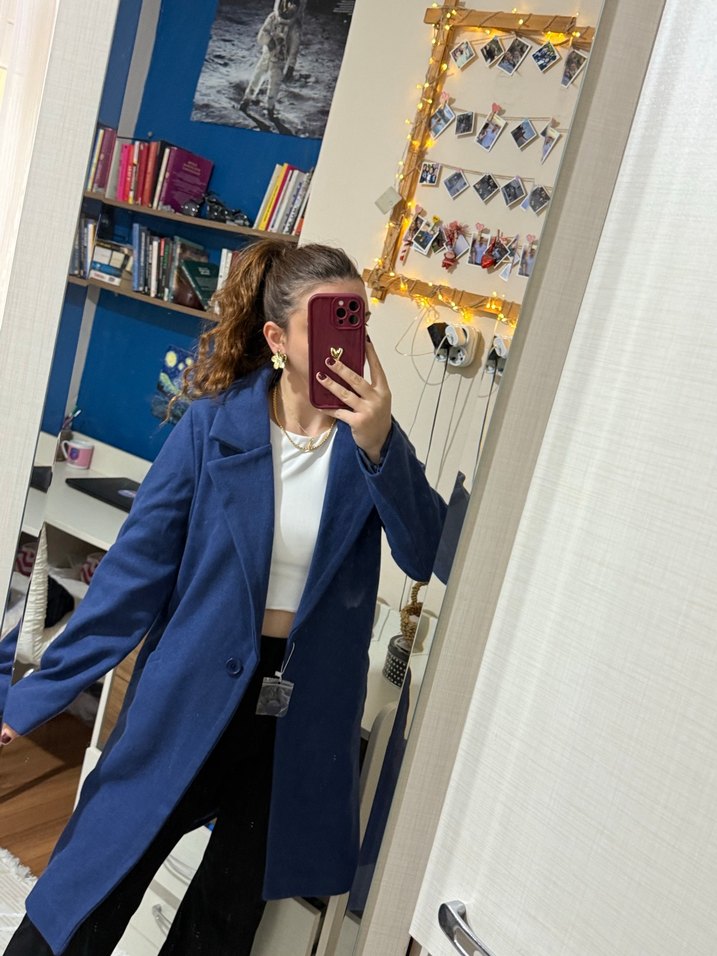 Lacivert Tek Düğmeli Kaban - Görsel 4