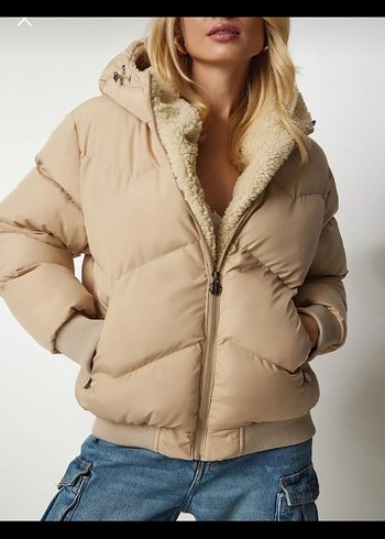 Zara Kürklü Bej Kadın Kışlık Mont