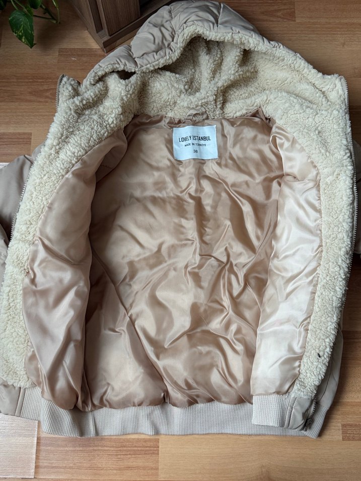 Kürklü Bej Kadın Kışlık Mont - Görsel 5