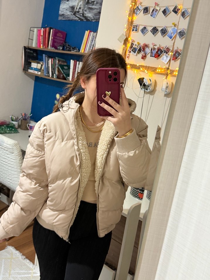 Kürklü Bej Kadın Kışlık Mont - Görsel 4