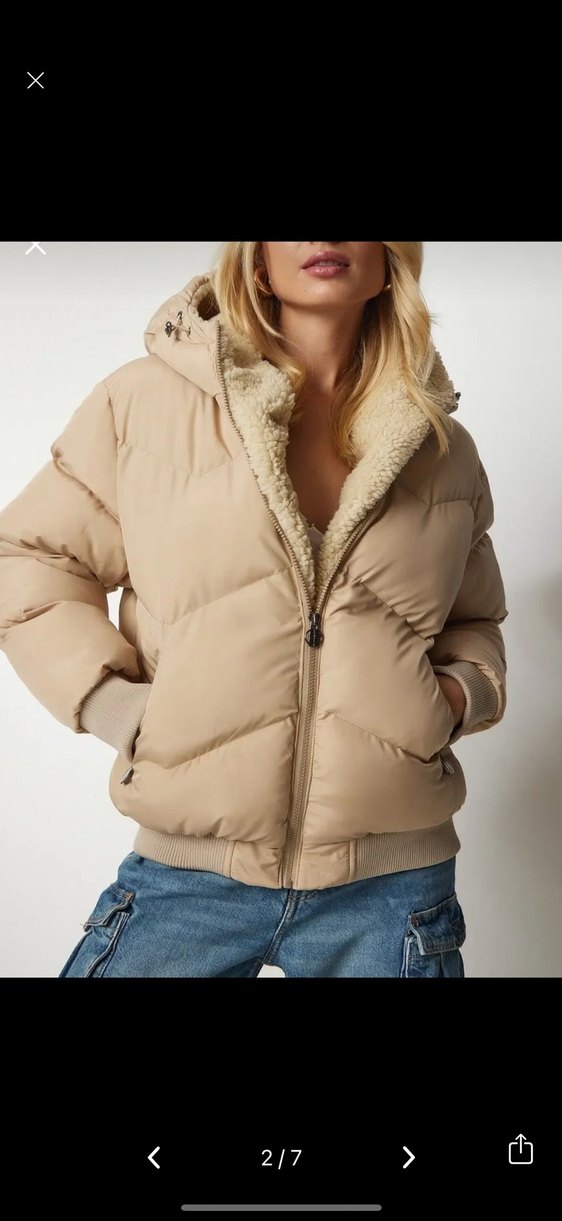 Kürklü Bej Kadın Kışlık Mont - Görsel 2