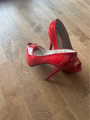 Kırmızı platform topuk rugan - Görsel 6