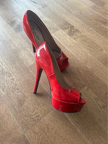Kırmızı platform topuk rugan - Görsel 8