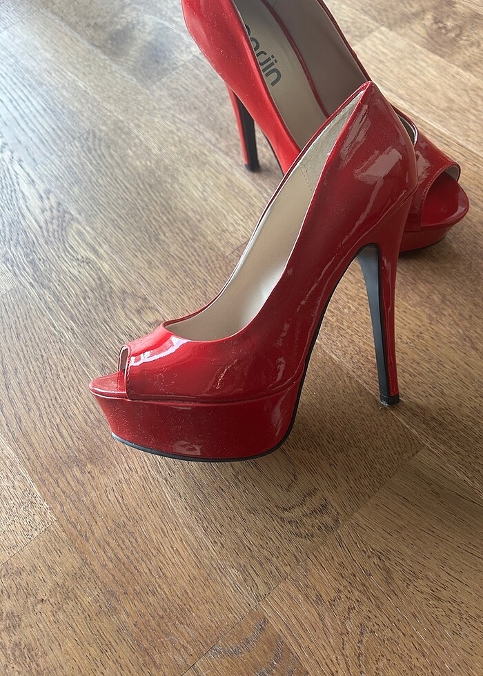 Kırmızı platform topuk rugan - Görsel 5