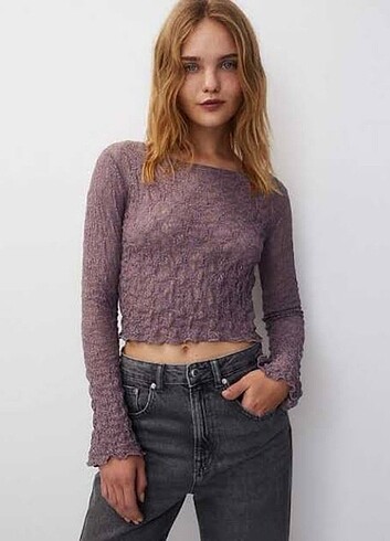 Pull&Bear Mor Dantel Bluz