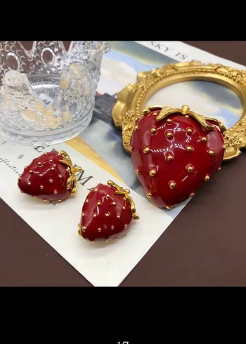 EMaye çilek küpe broş takım
