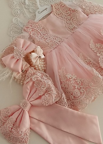Pembe Dantel Detaylı Kız Çocuk Elbisesi - Görsel 2