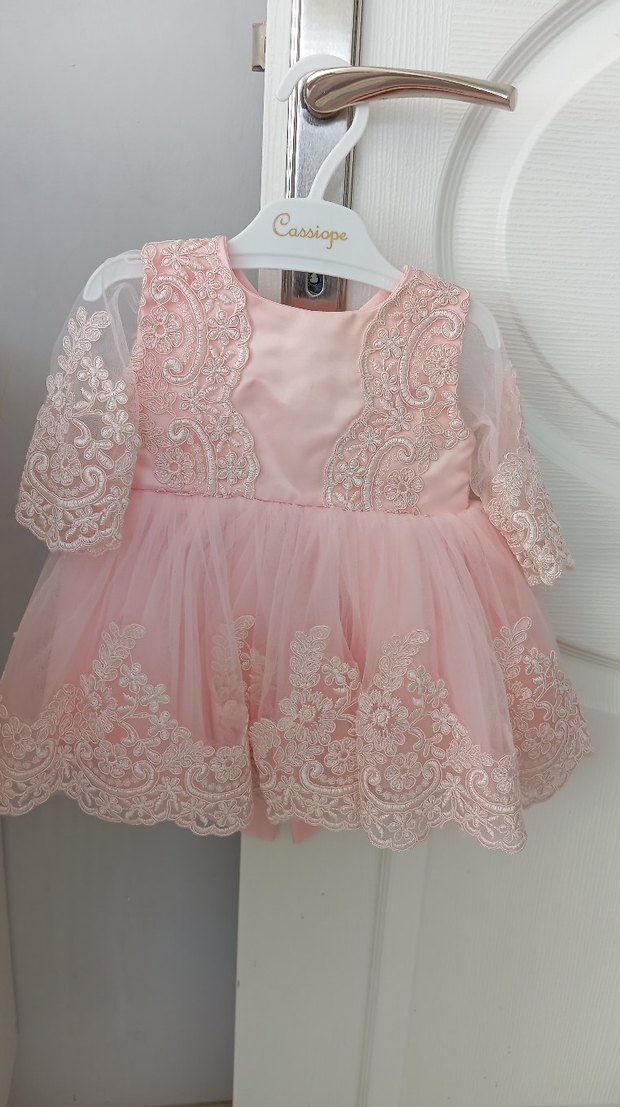 Pembe Dantel Detaylı Kız Çocuk Elbisesi - Görsel 5