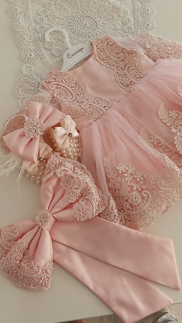 Pembe Dantel Detaylı Kız Çocuk Elbisesi - Görsel 2