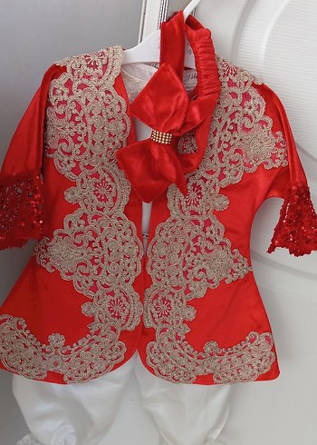 Kırmızı İşlemeli Dantel Detaylı Çocuk Bindallı - Görsel 2