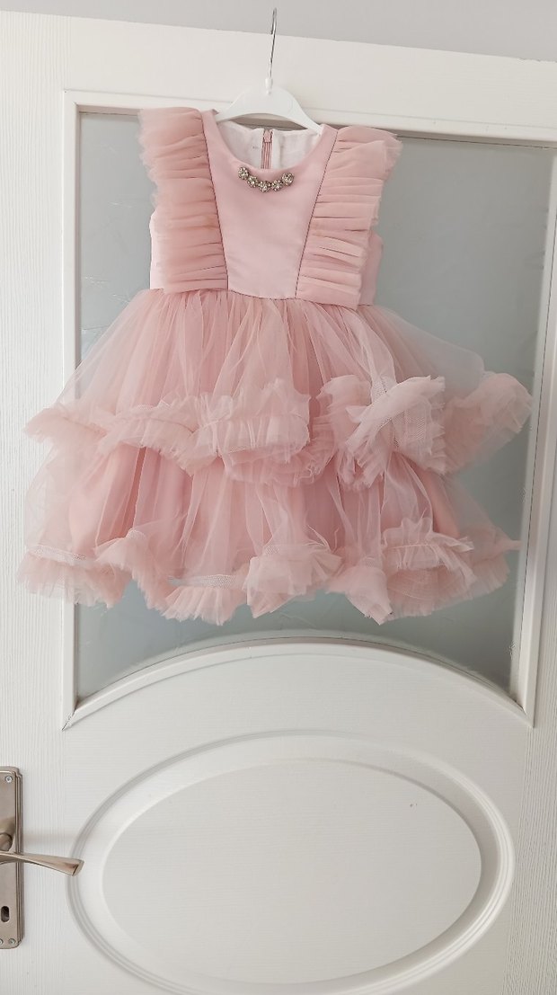 Pembe Fırfırlı Kız Çocuk Abiye - Görsel 2