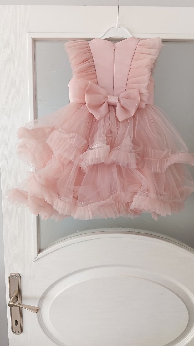Pembe Fırfırlı Kız Çocuk Abiye - Görsel 3