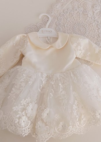 Kız Çocuk Beyaz Dantel İşlemeli AbiyeElbise - Görsel 2