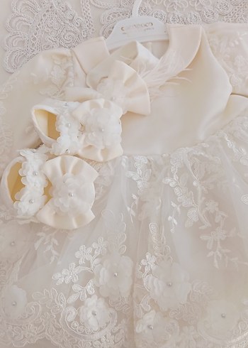 Kız Çocuk Beyaz Dantel İşlemeli AbiyeElbise - Görsel 5