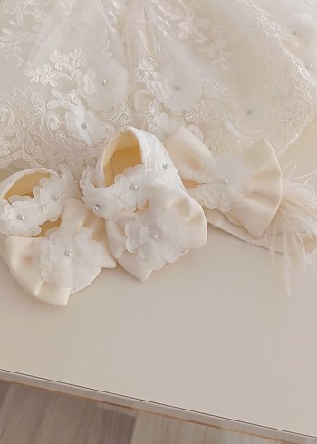 Kız Çocuk Beyaz Dantel İşlemeli AbiyeElbise - Görsel 6