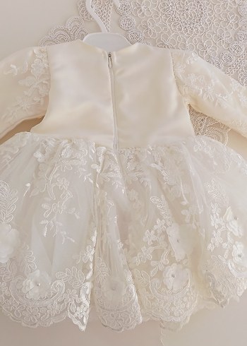 Kız Çocuk Beyaz Dantel İşlemeli AbiyeElbise - Görsel 3