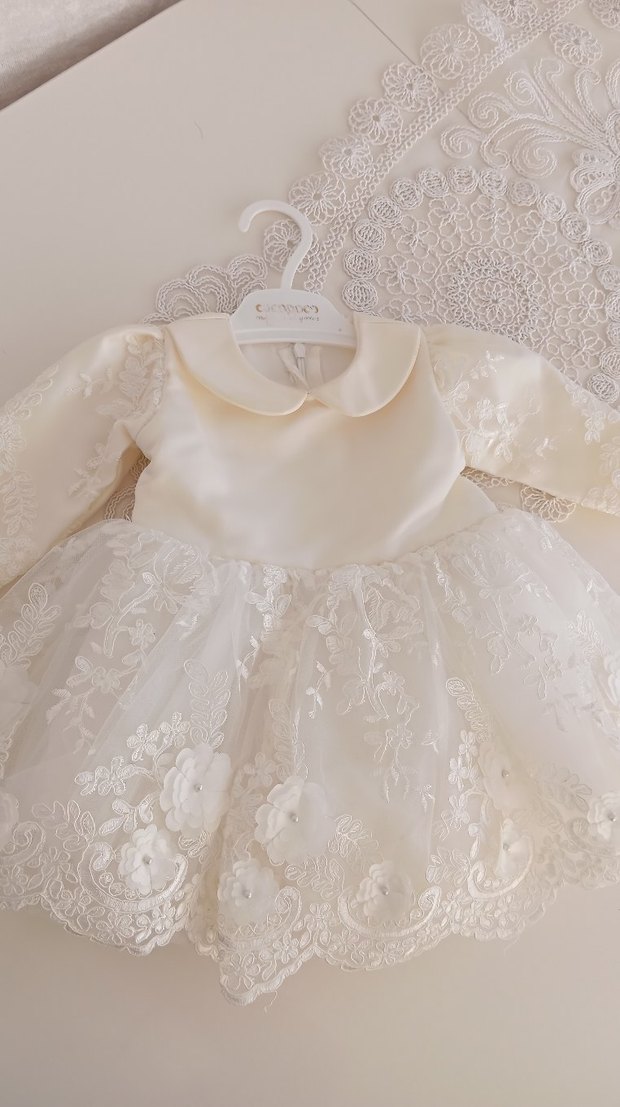 Kız Çocuk Beyaz Dantel İşlemeli AbiyeElbise - Görsel 2