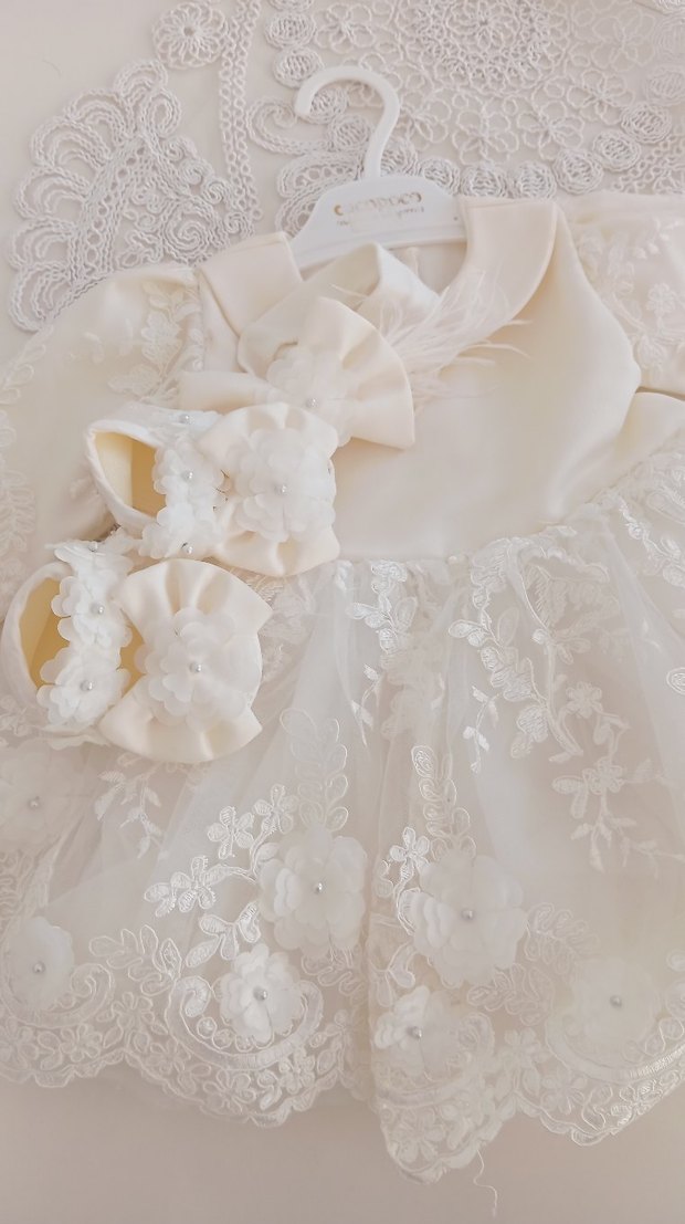 Kız Çocuk Beyaz Dantel İşlemeli AbiyeElbise - Görsel 5