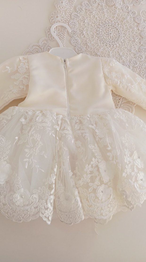 Kız Çocuk Beyaz Dantel İşlemeli AbiyeElbise - Görsel 3