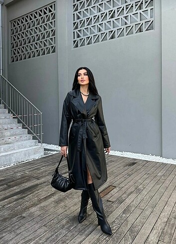 m Beden siyah Renk Deri trençkot