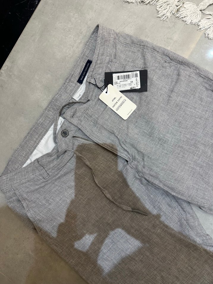 Hatemoğlu Gri Keten Erkek Rahat Kesim Pantolon - Görsel 2