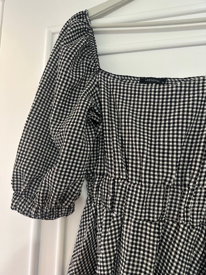 Milla Siyah Beyaz Kareli Mini Elbise - Görsel 4