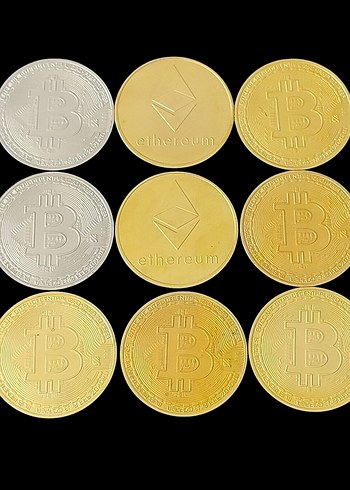 bitcoin ve ethereum 9 adet 40 mm. metal