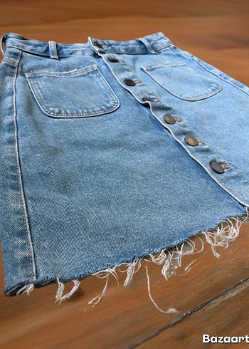 Zara Zara Xs Mavi Denim Mini Etek