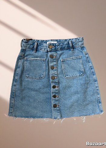 Zara Xs Mavi Denim Mini Etek