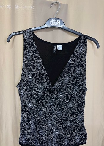 H&M Simli Siyah-Beyaz Desenli Body M Beden - Görsel 5