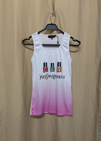 Yves Saint Laurent Yves Saint Laurent Kadın Pembe Beyaz Kolsuz Bluz