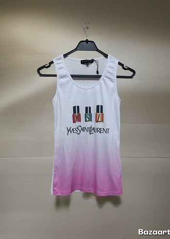 Yves Saint Laurent Kadın Pembe Beyaz Kolsuz Bluz
