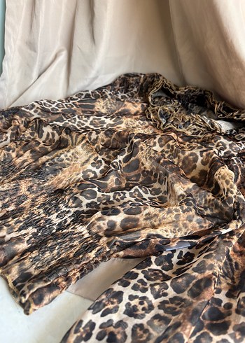 On Fashion Leopar desenli şifon şık bluz