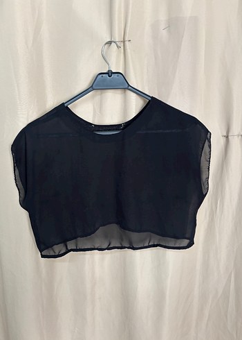 s Beden siyah Renk Zara Tül Siyah Kısa Kollu Mini Bluz