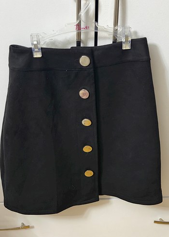 Düğmeli Siyah Mini Etek - Görsel 5