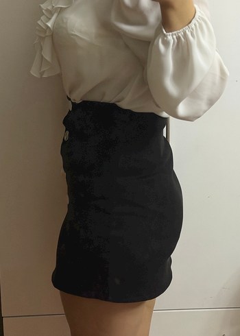 Düğmeli Siyah Mini Etek - Görsel 3