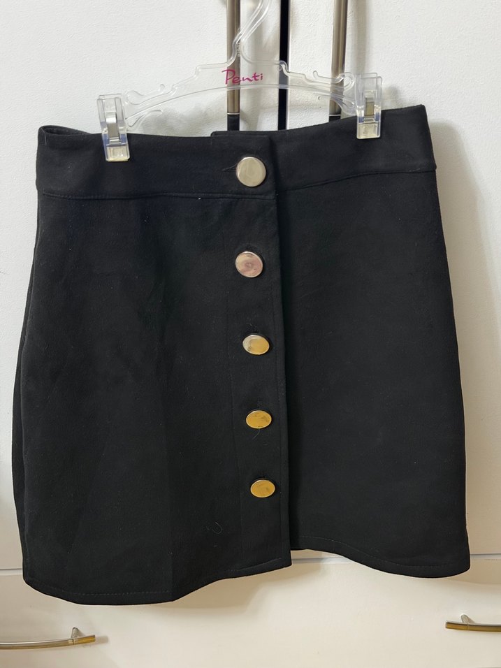 Düğmeli Siyah Mini Etek - Görsel 5