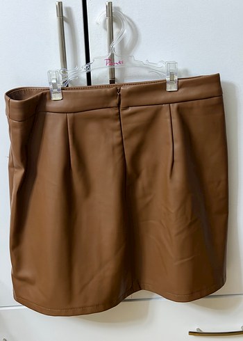 Kahverengi Deri Pileli Mini Etek - Görsel 6