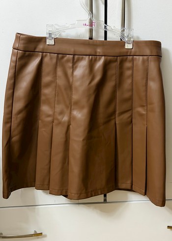 Kahverengi Deri Pileli Mini Etek - Görsel 5