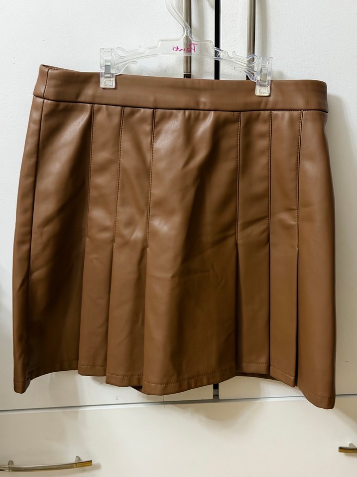 Kahverengi Deri Pileli Mini Etek - Görsel 5
