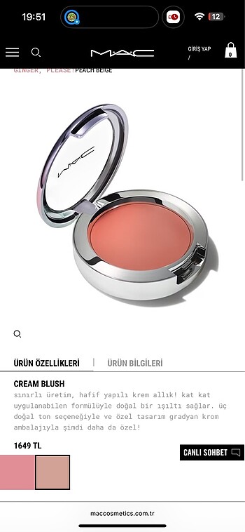 Mac Cream Blush Ginger please rengi